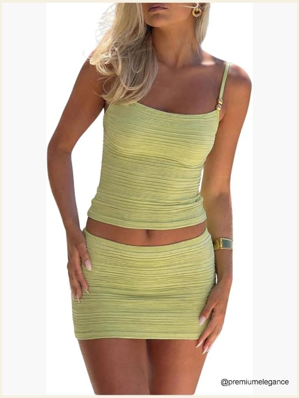 2 Piece Skirt Set Beaded Crop Cami Top Low Rise Mini Skirt Outfit